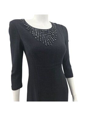 Trina Turk Black Beaded Neckline 3/4 Sleeve Dress Size 0